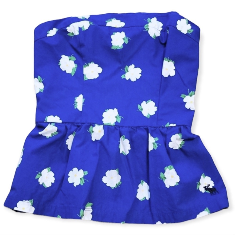 Tube Top by Abercrombie & Fitch Floral Blue Strapless Crop Top Shirt Size Small